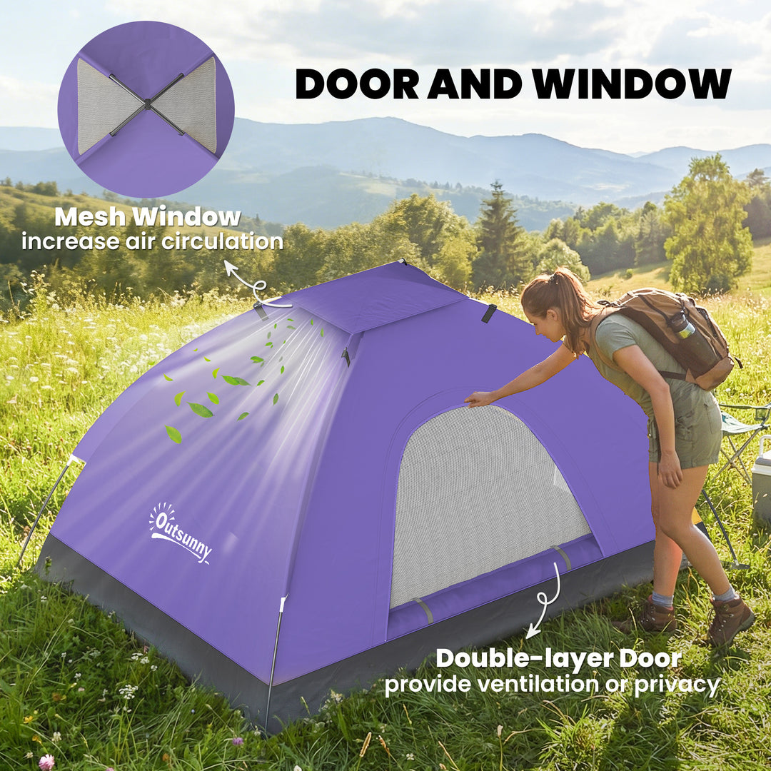 2 Person Camping Tent, Dome Tent with Zipped Doors, Storage Pocket, Po