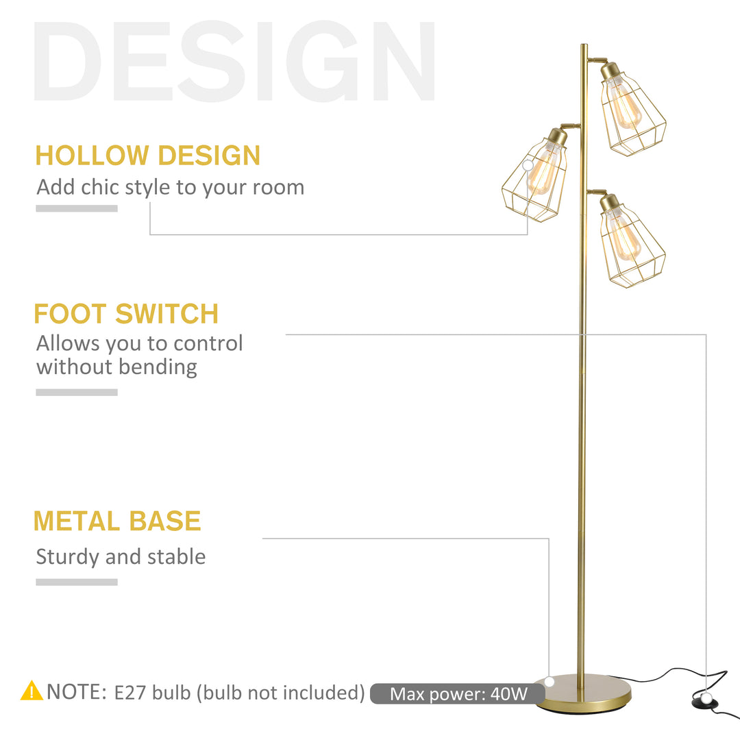 HOMCOM Retro Floor Lamp: Adjustable 3-Light Tree Design for Bedroom Illumination, Sleek Grey | Aosom UK