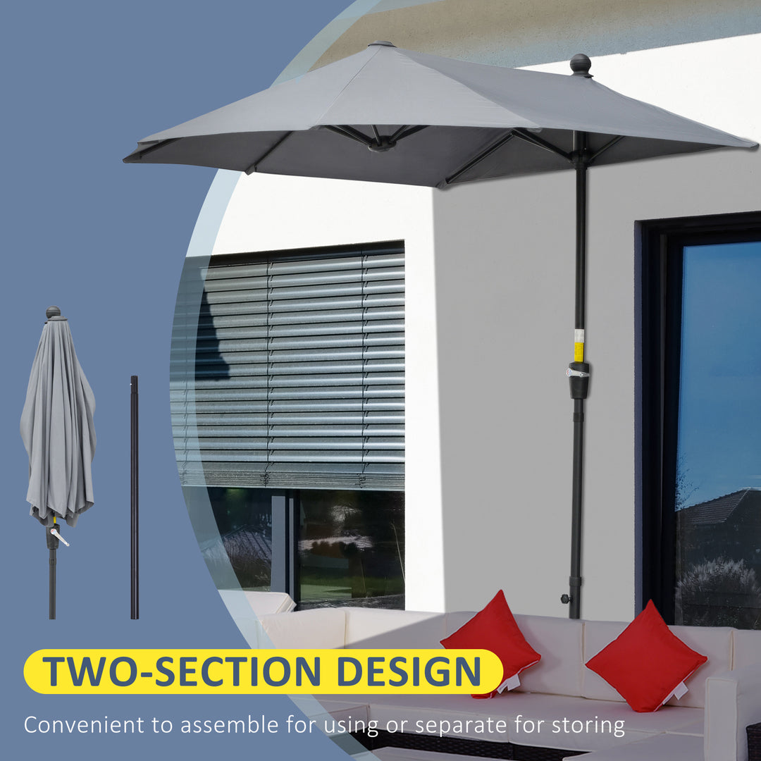 MCL 2m Half Parasol Market Umbrella Garden Balcony Parasol with Crank Handle, Base, Double-Sided Canopy, Dark Grey
