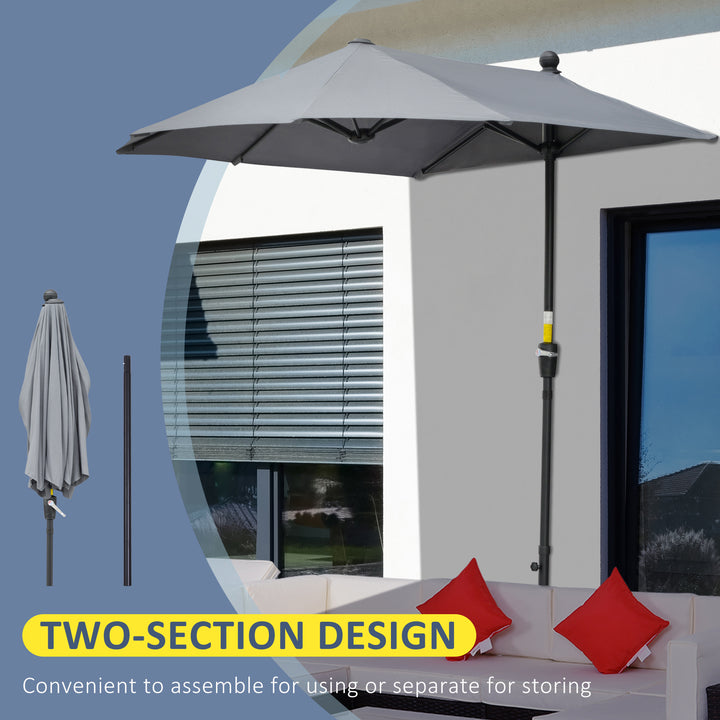 MCL 2m Half Parasol Market Umbrella Garden Balcony Parasol with Crank Handle, Base, Double-Sided Canopy, Dark Grey