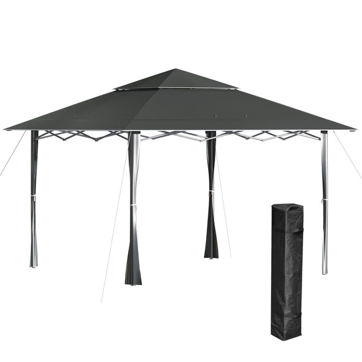 Outsunny 4 x 4m Pop-up Gazebo Double Roof Canopy Tent with UV Proof, Roller Bag & 3-Level Height Adjustable Outdoor Party, Steel Frame, Dark Grey