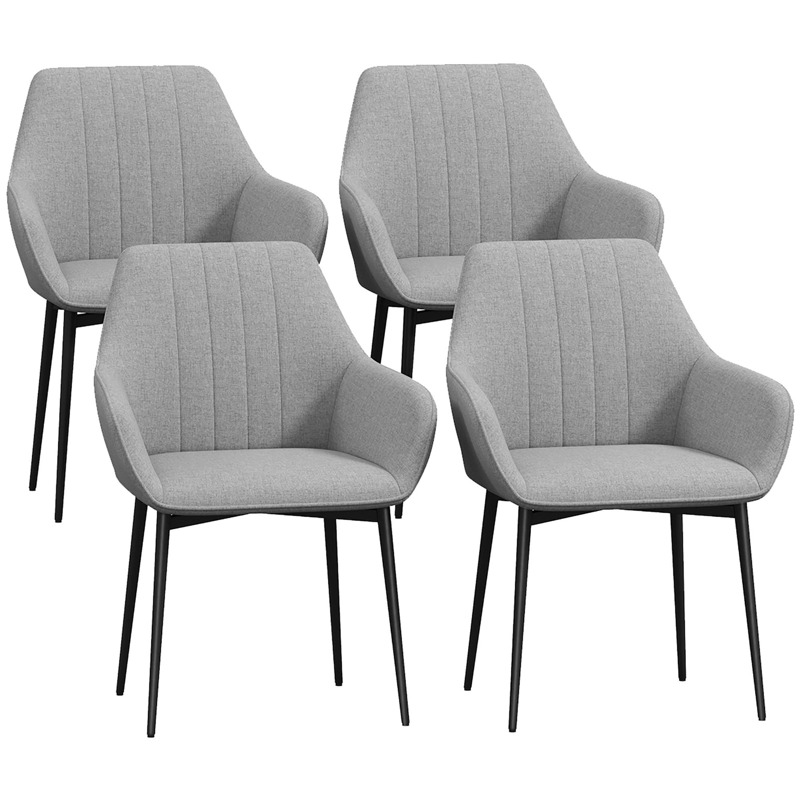 Dining Chairs Set of 4, Upholstered Linen Fabric Kitchen Chairs with Metal Legs for Living Room Dining Room, Light Grey