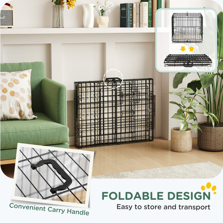Foldable Dog Crate with Two Doors with Tray, Soft Cushion, for Extra Small Dogs, 60 x 40 x 50, Black