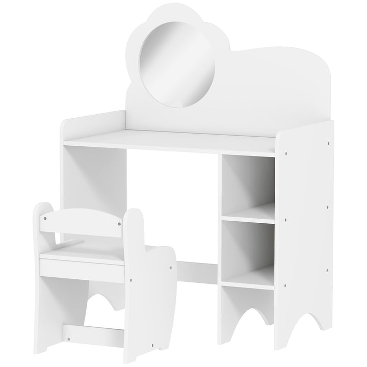 Kids Dressing Table with Mirror, Stool, Kids Vanity Table with Shelves, for Ages 3-8 Years