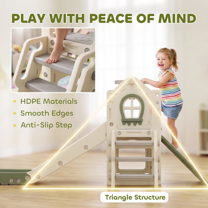 Foldable 5 in 1 Toddler Slide with Ladder, Climbing Wall, Basketball H