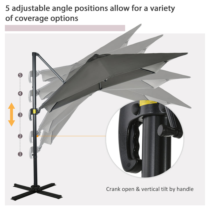 2.5 x 2.5m Patio Offset Parasol Umbrella Cantilever Hanging Aluminium Sun Shade Canopy Shelter 360° Rotation with Crank Handle and Cross Base, Grey