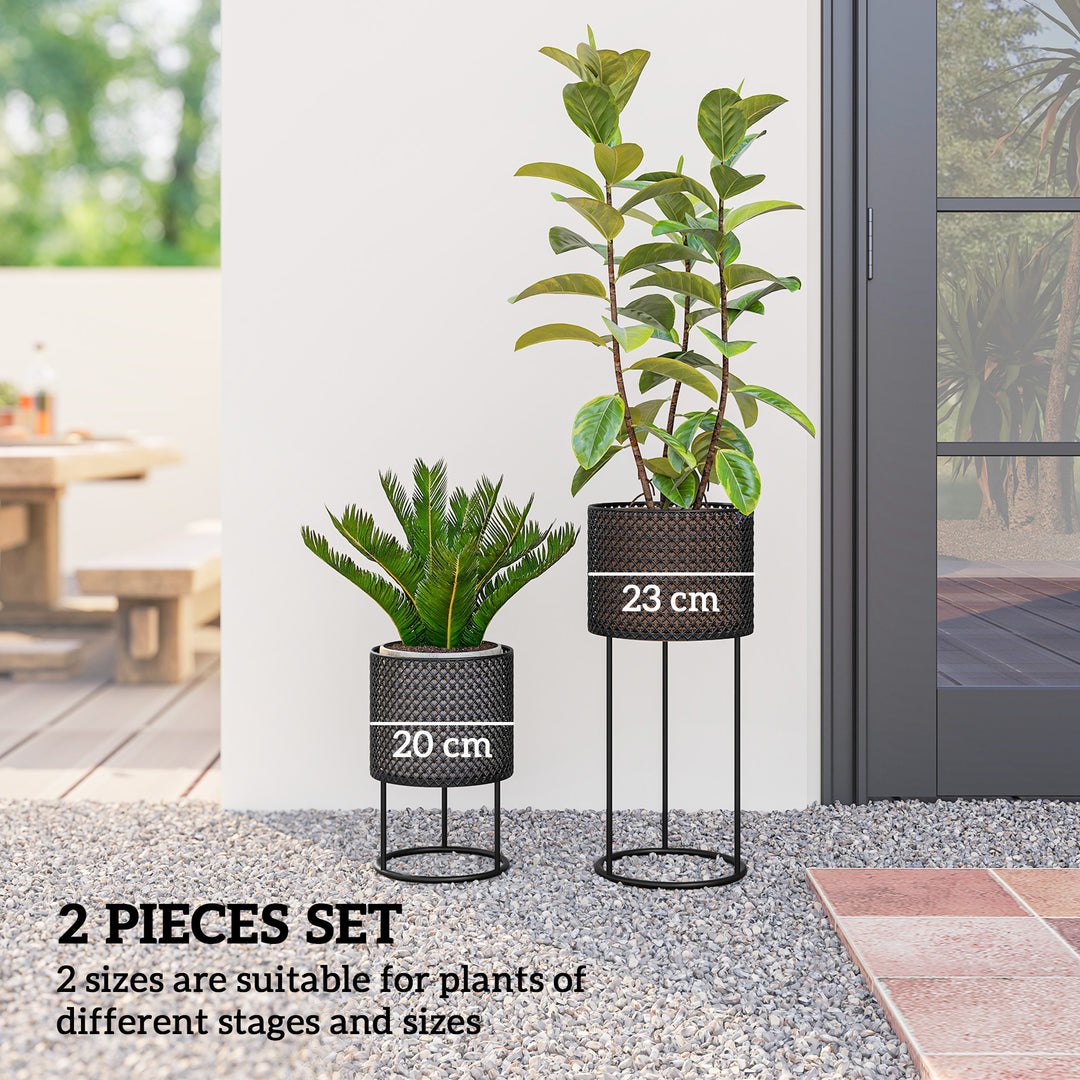 Metal Plant Pots Set of 2 with Hollow Design Flower Planters for Garde