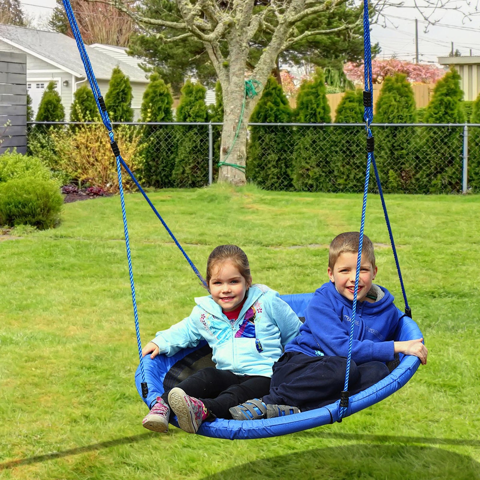 Kid Nest Swing Seat Saucer Tree Swing 40 Inch/100cm for Outdoor Indoor Blue
