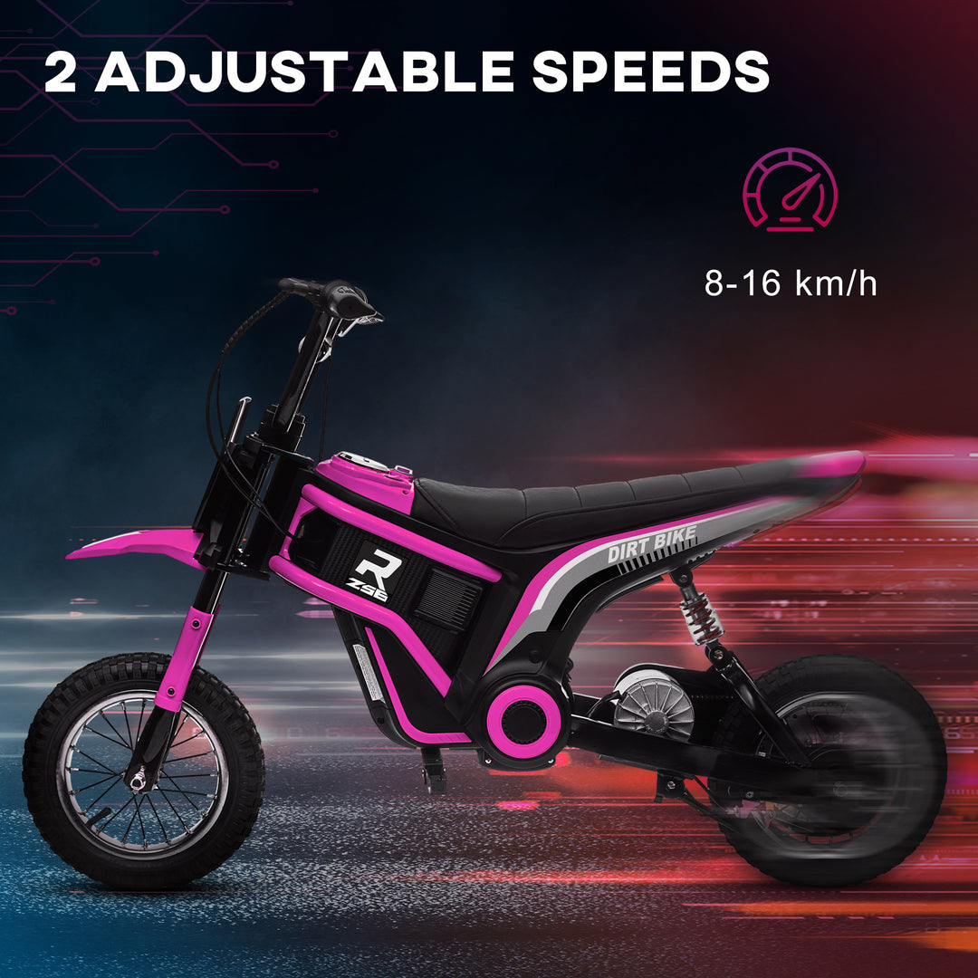 HOMCOM 24V Electric Motorbike, Dirt Bike with Twist Grip Throttle, Music Horn, 12" Pneumatic Tyres, 16 Km/h Max. Speed, Pink