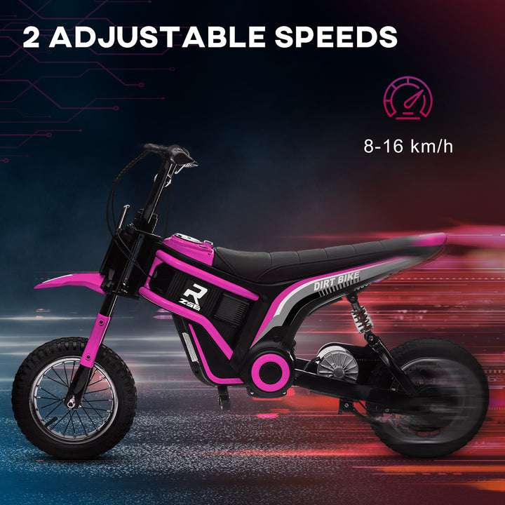 HOMCOM 24V Electric Motorbike, Dirt Bike with Twist Grip Throttle, Music Horn, 12" Pneumatic Tyres, 16 Km/h Max. Speed, Pink