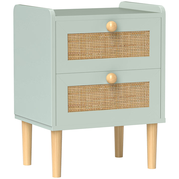 Bedroom Chest of Drawers, Boho Rattan Dresser with 2 Drawers, Storage Cabinet for Living Room, Hallway, Entryway, Olive Green