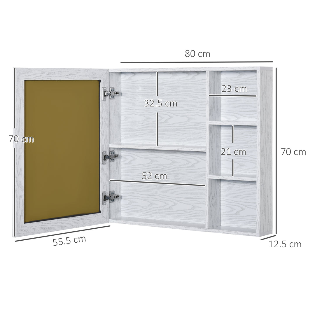 kleankin Bathroom Cabinet Wall Mounted, Aluminium Storage Organiser with Single Mirrored Door and 3