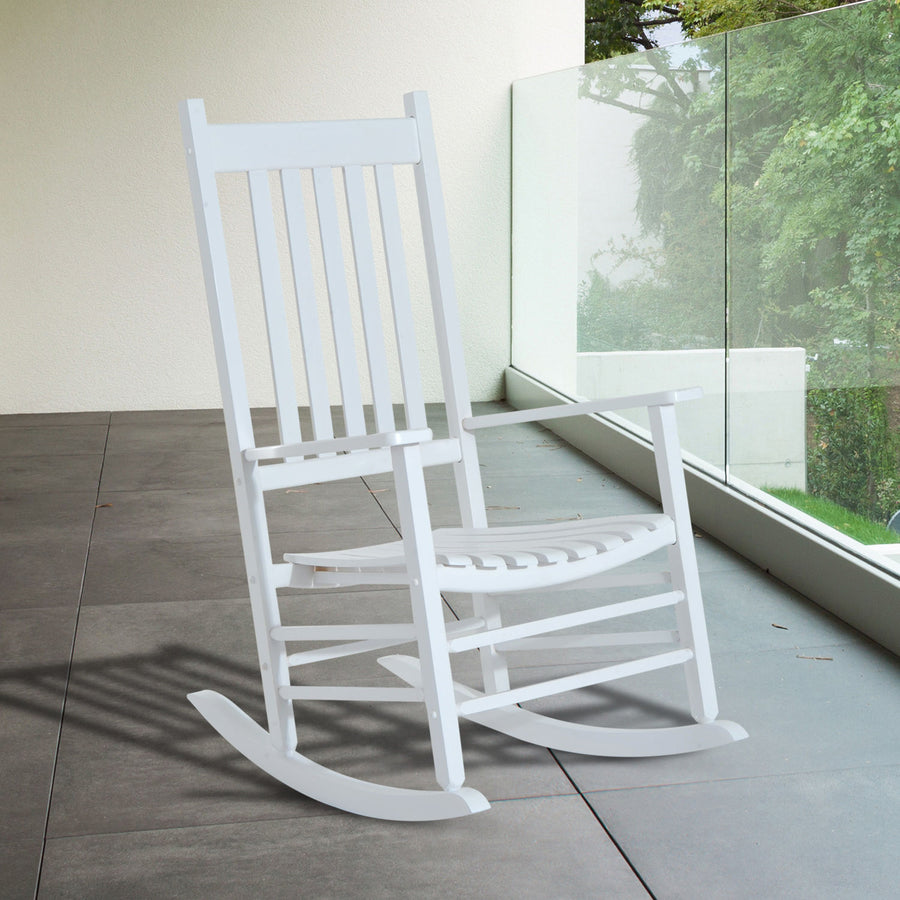 Outdoor Porch Rocking Chair Armchair Wooden Patio Rocker Balcony Deck Garden Seat White