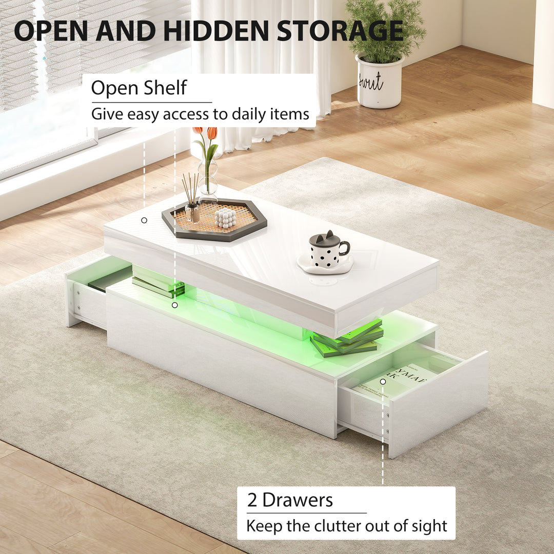 LED Coffee Table with Storage - High Gloss White