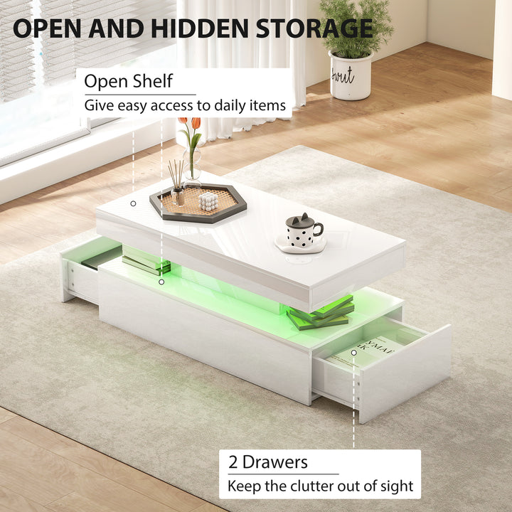 LED Coffee Table with Storage - High Gloss White