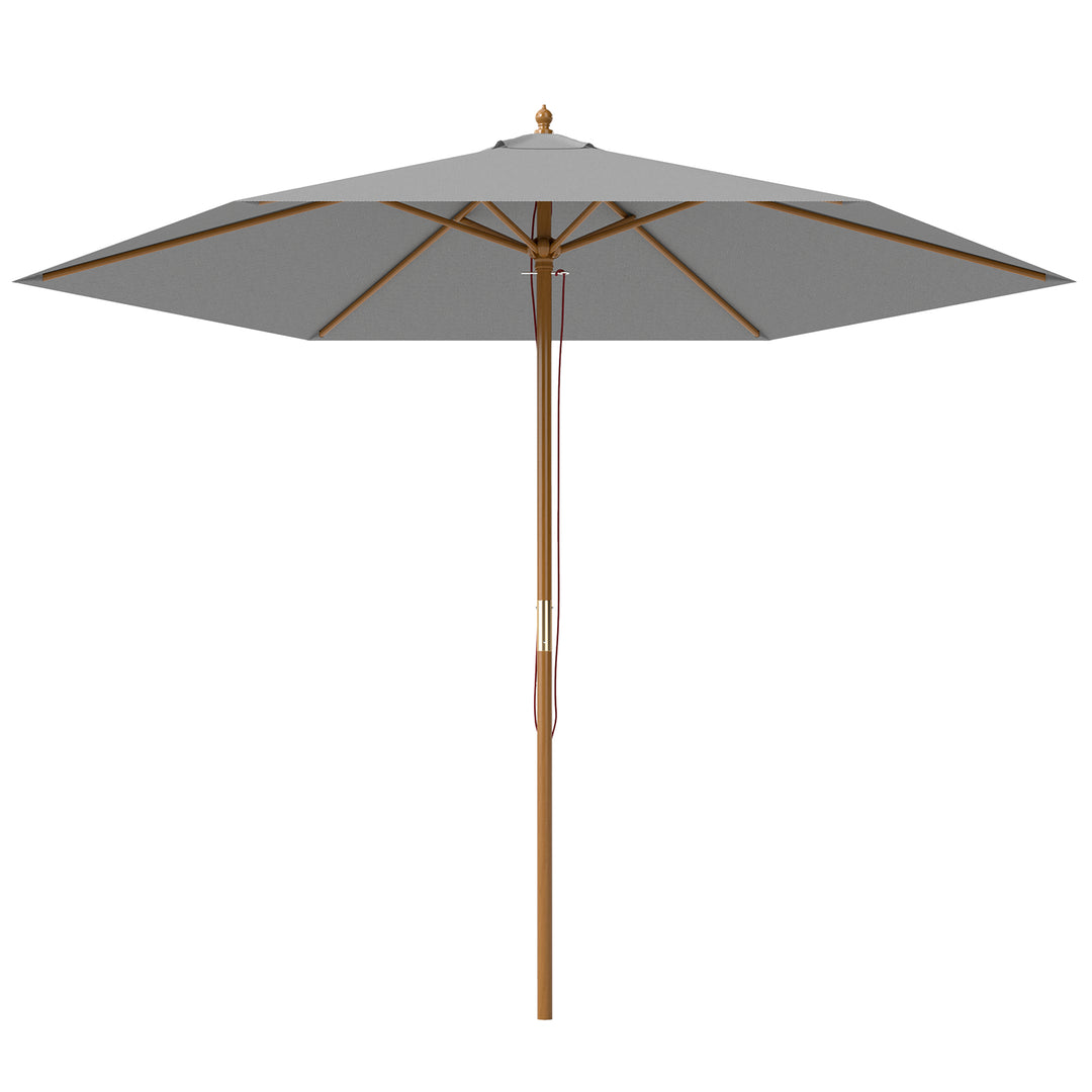 2.5m Wood Garden Parasol Sun Shade Patio Outdoor Wooden Umbrella Canopy, Table Market Umbrella with Vent, 38mm Pole, Rope Pulley Mechanism, Light Grey