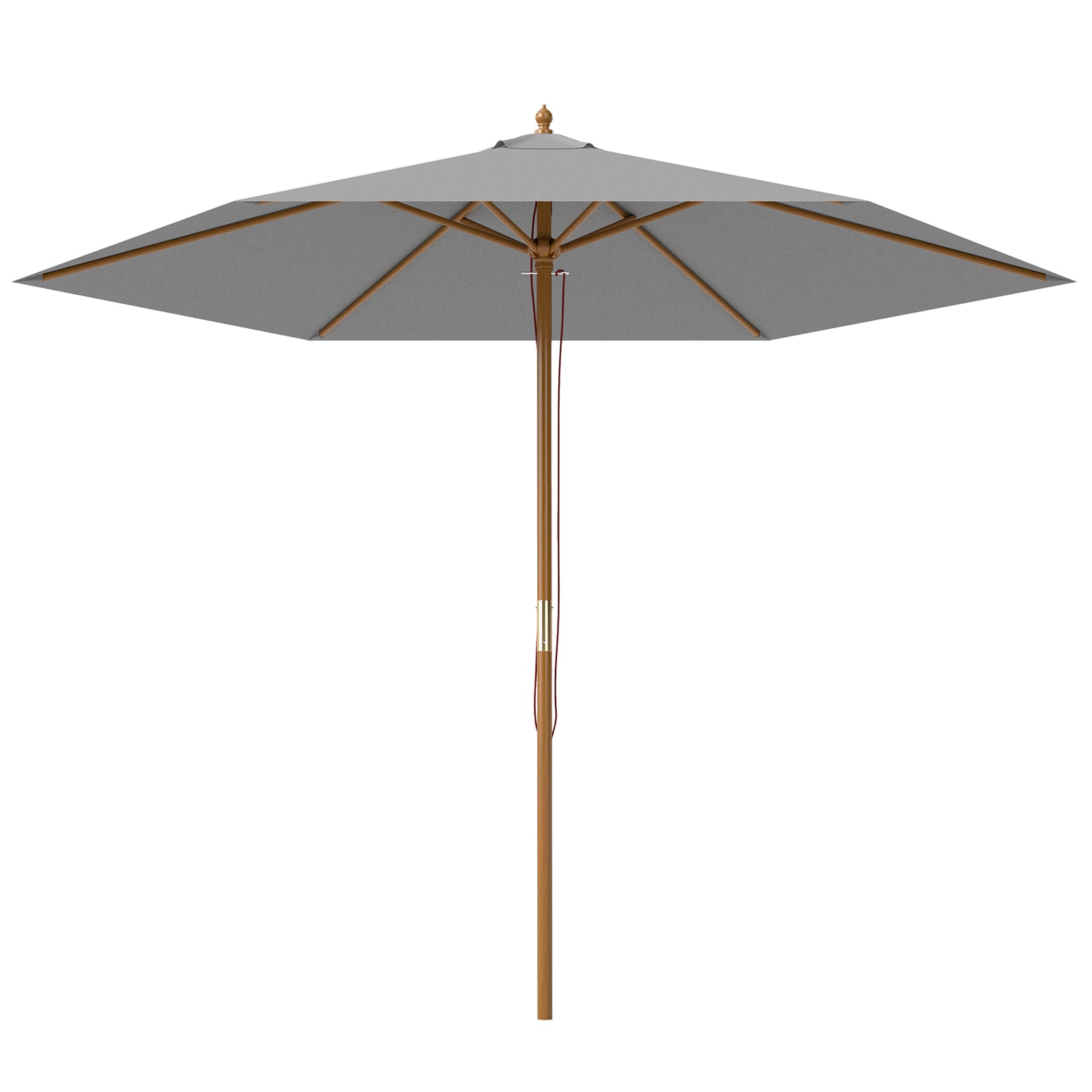 2.5m Wood Garden Parasol Sun Shade Patio Outdoor Wooden Umbrella Canopy, Table Market Umbrella with Vent, 38mm Pole, Rope Pulley Mechanism, Light Grey