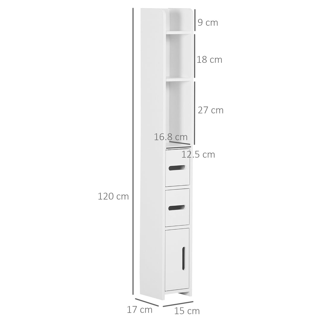 MCL Modern Bathroom Storage Cabinet, Freestanding Tall Bathroom Cabinet with Open Shelves and 3 Cupboards with Door, for Bedroom Hallway, White