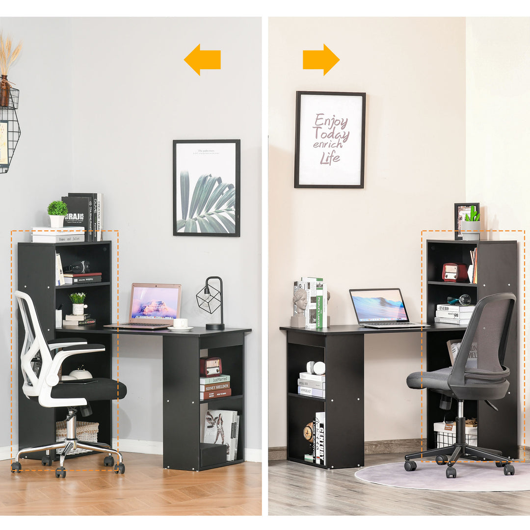 120cm Computer Desk, Wooden PC Laptop Table with 6-Tier Storage Bookshelves, Home Office Working Study Desk, Writing Workstation, Black
