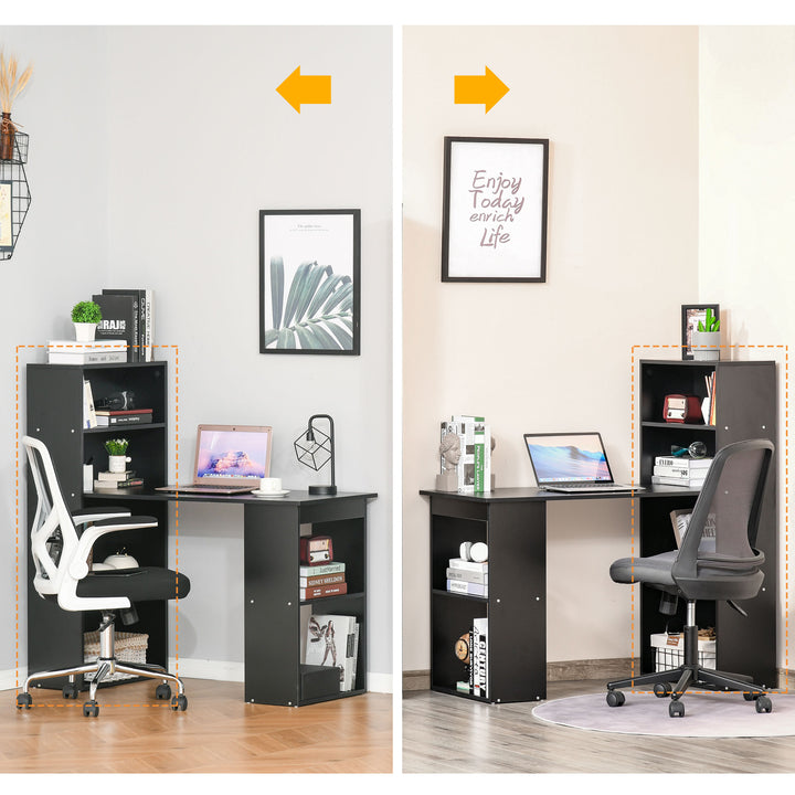 120cm Computer Desk, Wooden PC Laptop Table with 6-Tier Storage Bookshelves, Home Office Working Study Desk, Writing Workstation, Black