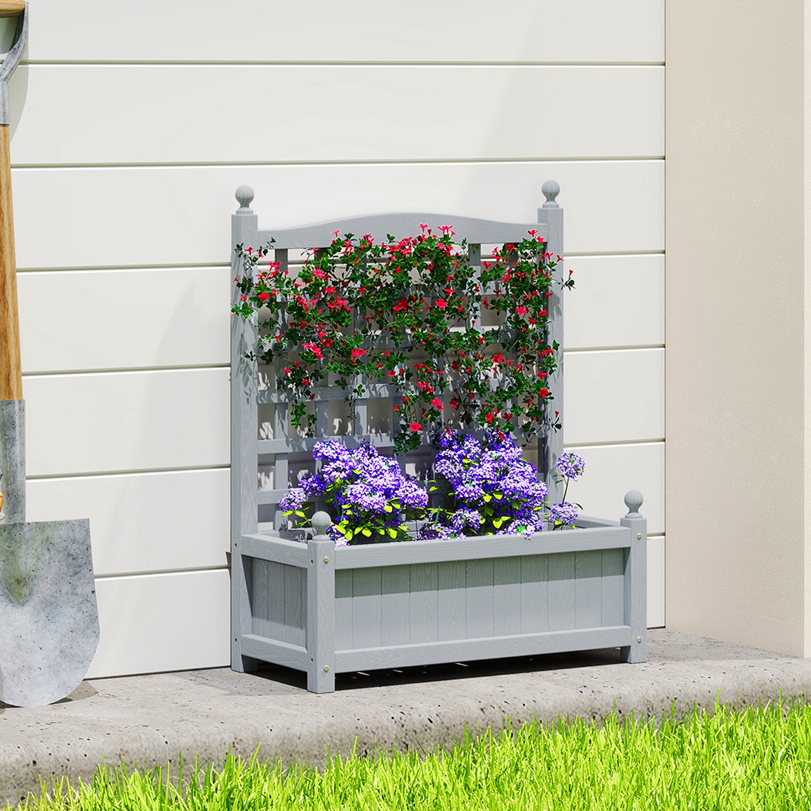 Garden Planters with Trellis for Climbing Vines, Wood Raised Beds for 
