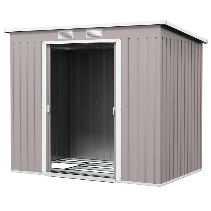 Outsunny Outdoor Garden Metal Equipment Tool Storage Shed w/ Foundation, Double Door, Vents and Sloped Roof, Grey