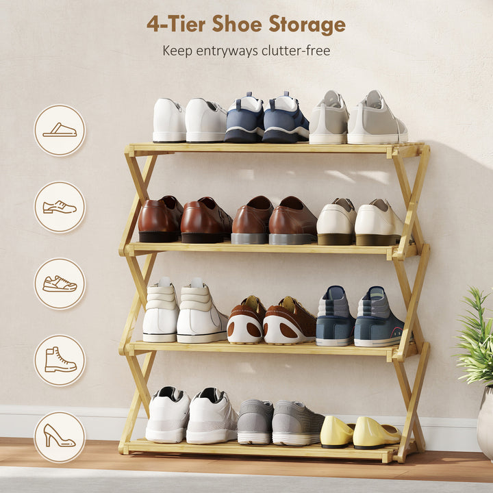 MCL 4-Tier Bamboo Shoe Rack, No Assembly - Natural