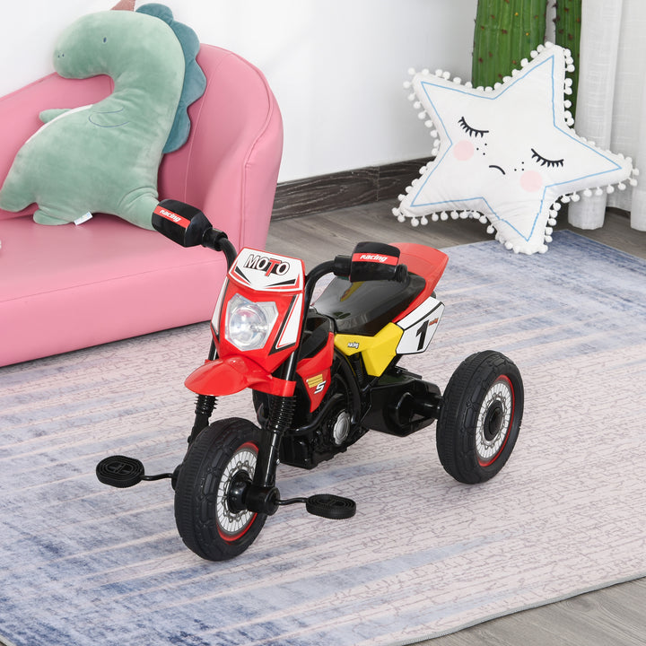 Toddler Pedal Motorcycle Kids Ride On Tricycle Early Learning w/ Music Lights Handlebar Stickers Exercise Boys Girls Gift for Kids 18 - 36 Months Red