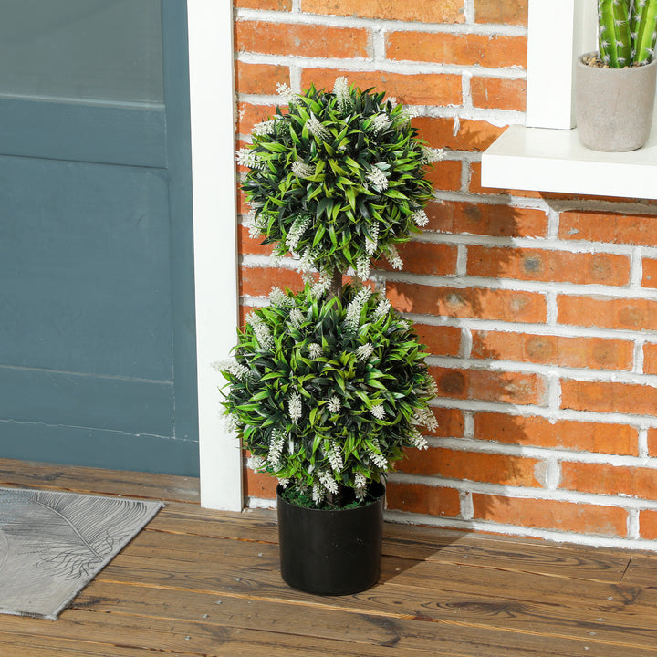 Set of 2 Decorative Artificial Plants Ball Trees with Lavender Flowers in Pot Fake Plants for Home Indoor Outdoor Decor, 70cm, White