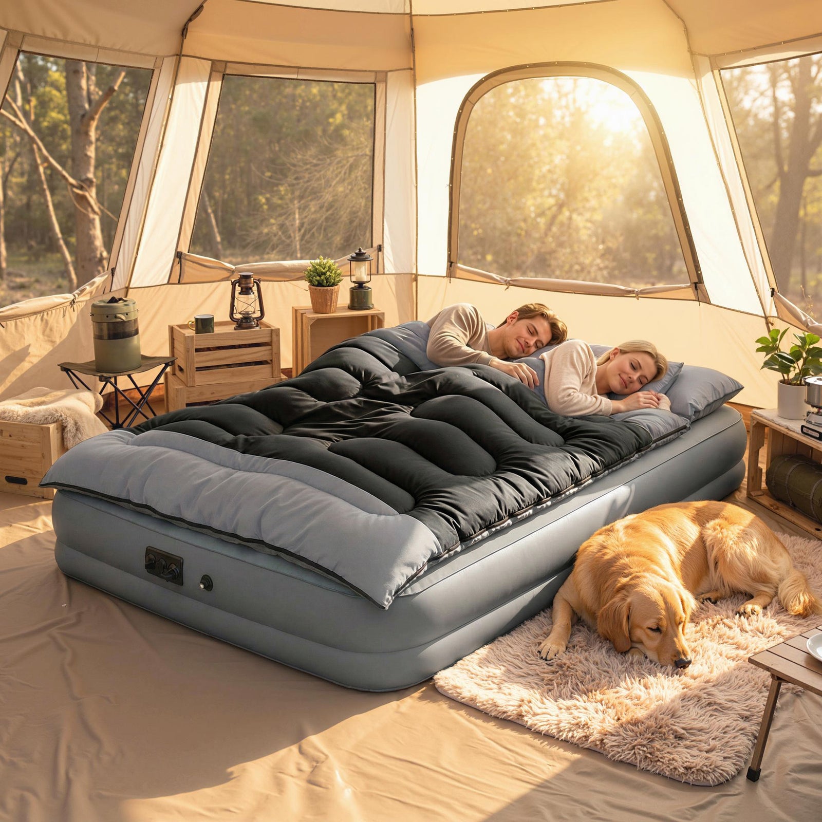 Double Sleeping Bag with 2 Pillows, 220 x 160 cm Extra-Large Sleeping 