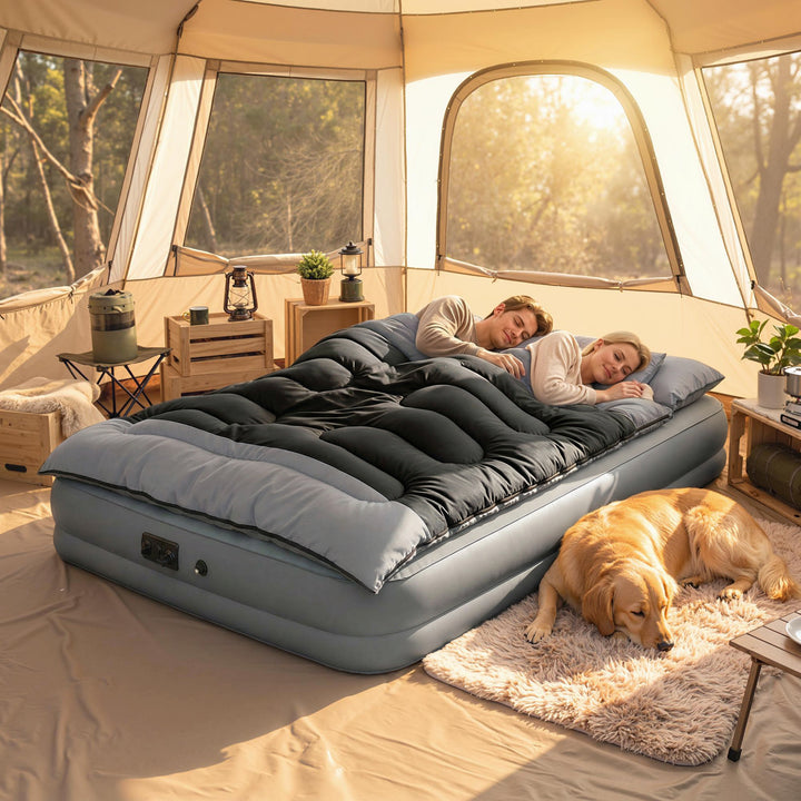 Double Sleeping Bag with 2 Pillows, 220 x 160 cm Extra-Large Sleeping 