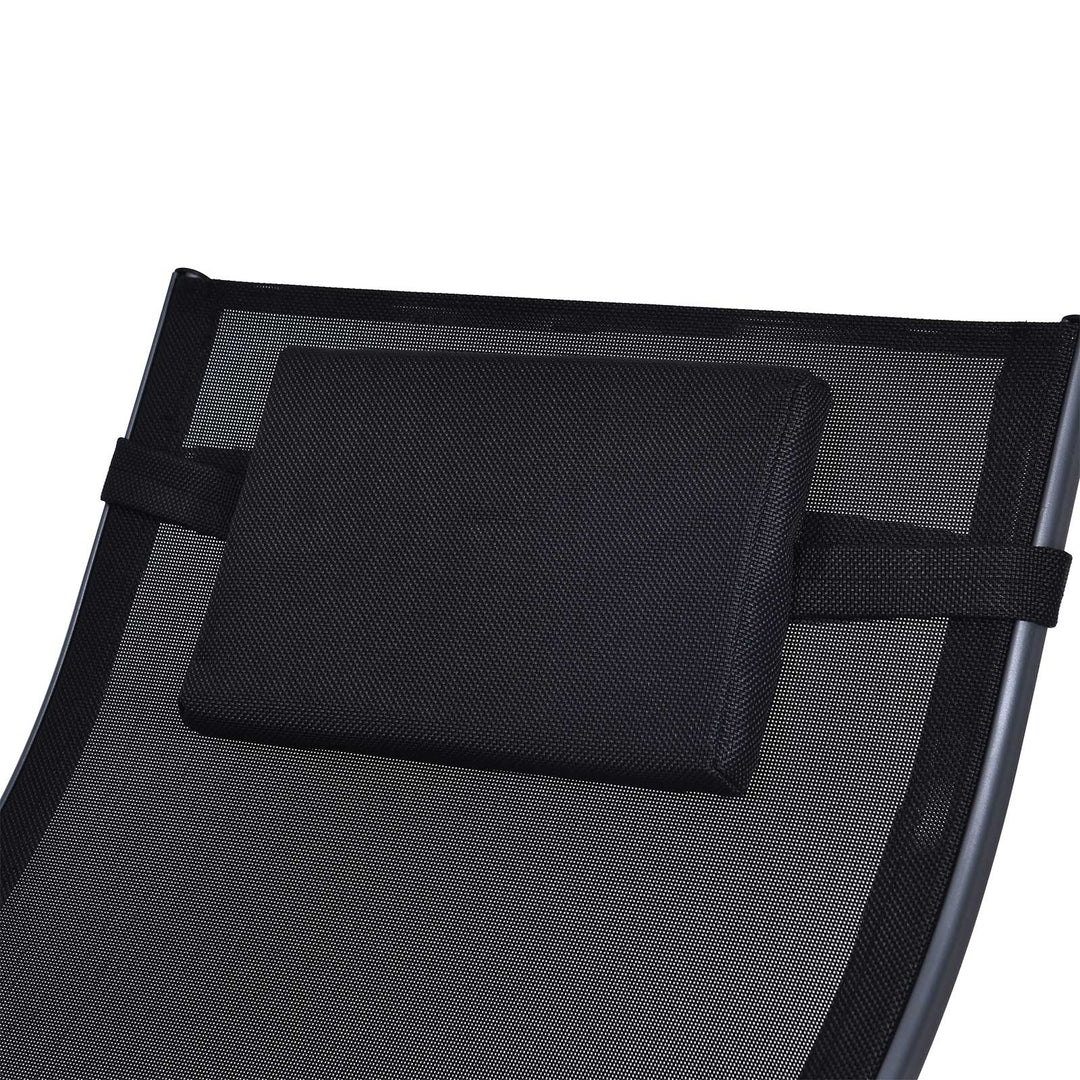 Garden Rocking Chair with 5-Level Adjustable Backrest, Rocking Sun Lounger with Removeable Headrest Pillow, Footrest, Armrest and Safety Stopper, Black