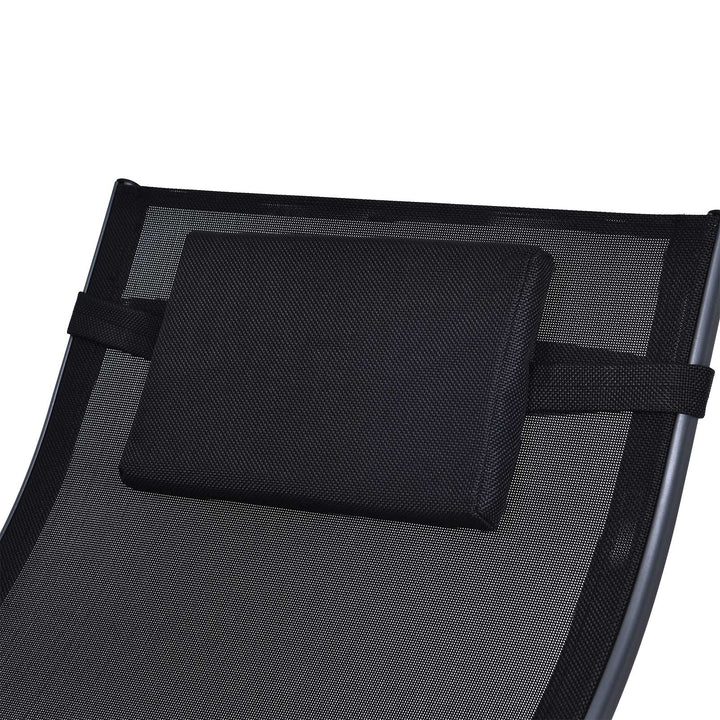 Garden Rocking Chair with 5-Level Adjustable Backrest, Rocking Sun Lounger with Removeable Headrest Pillow, Footrest, Armrest and Safety Stopper, Black