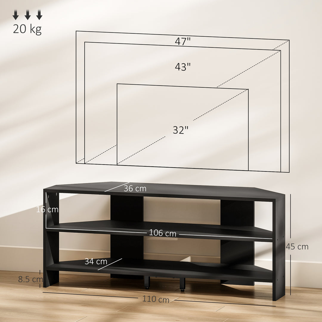 Corner TV Stand with 2 Open Shelves for 47 Inch TV - Black