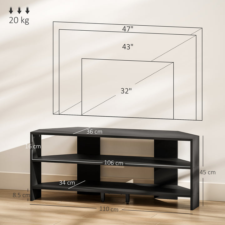 Corner TV Stand with 2 Open Shelves for 47 Inch TV - Black