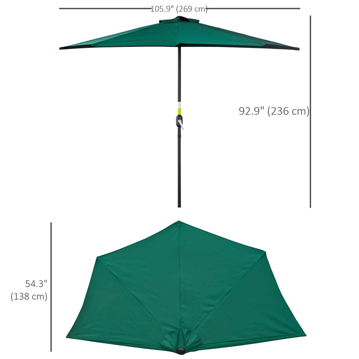 2.7m Garden Half Parasol, Outdoor Balcony Umbrella with 5 Steel Ribs, Patio Sun Shade, Green