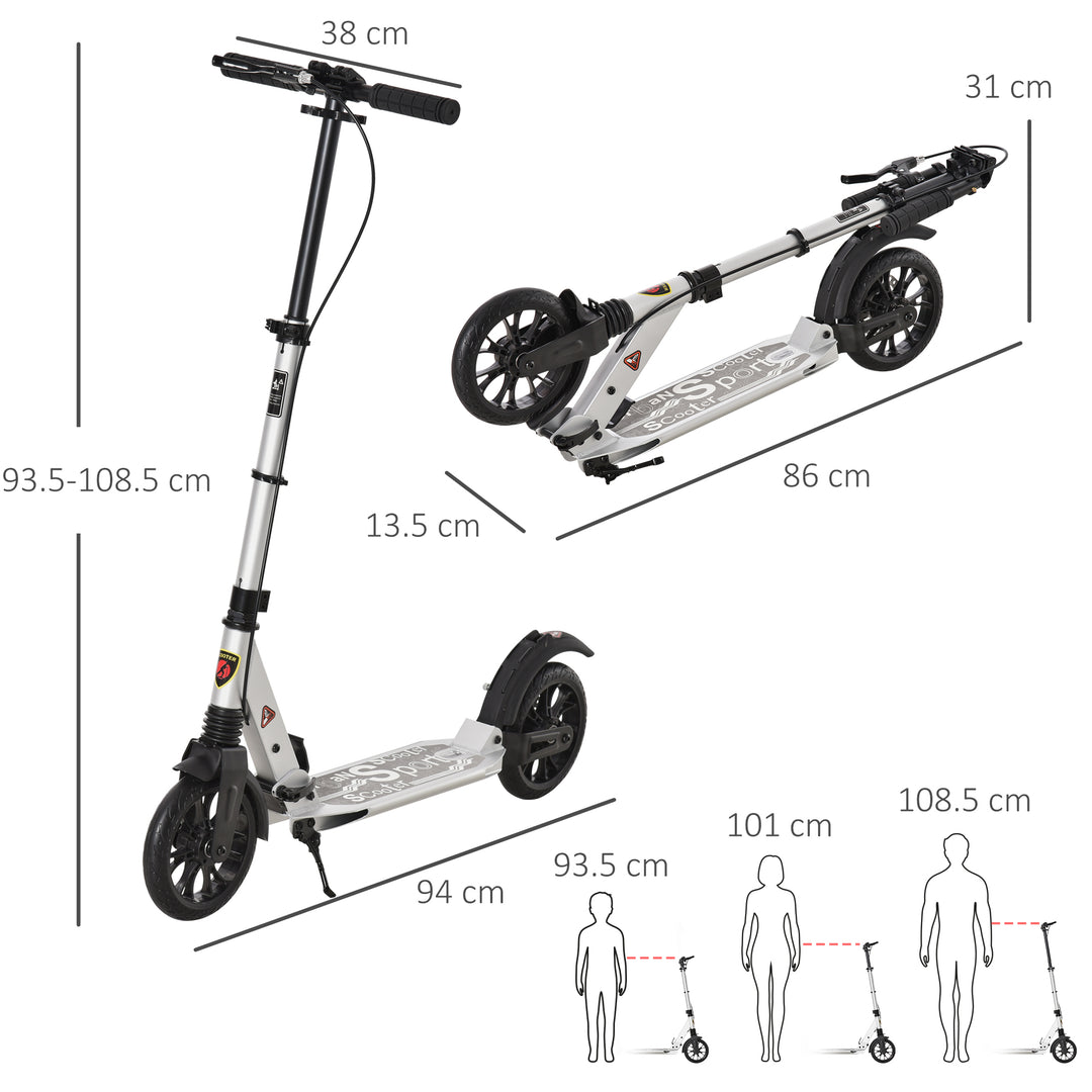Teen/Adults Aluminium Folding Kick Scooter w/ Shock Mitigation System Silver