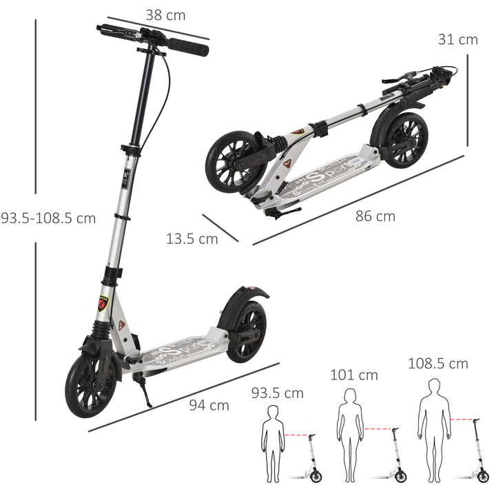 Teen/Adults Aluminium Folding Kick Scooter w/ Shock Mitigation System Silver