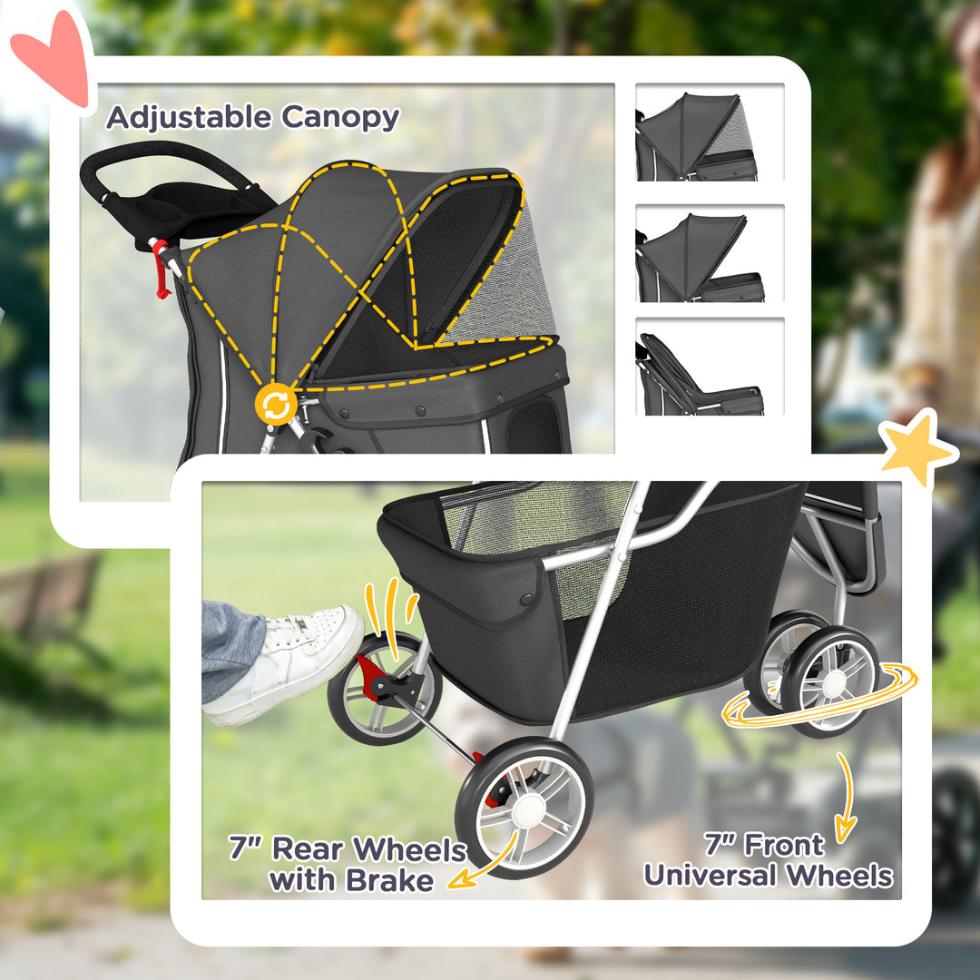 Dog Stroller, 3 Wheels Foldable Pet Stroller with Adjustable Canopy, S
