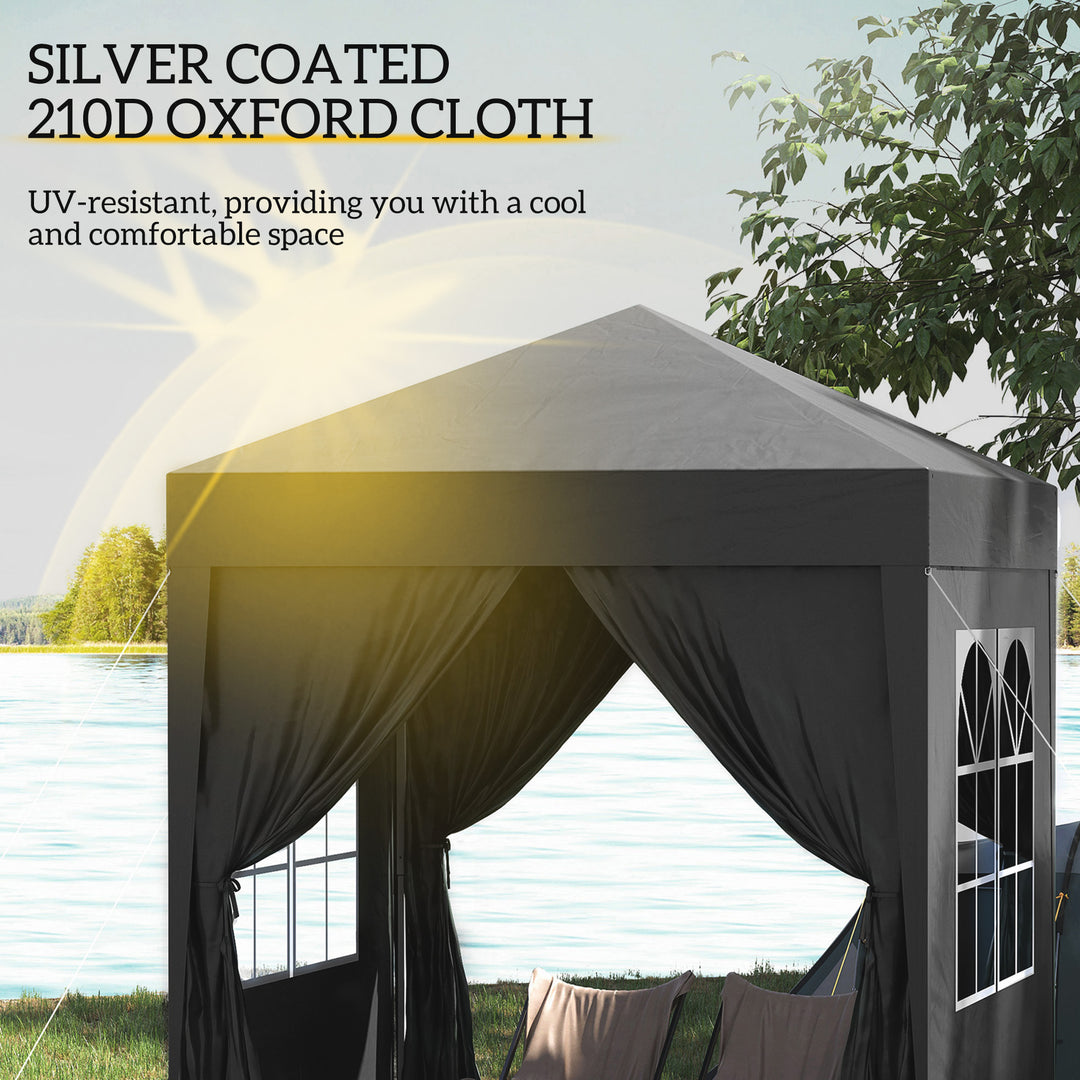 2 x 2 m Garden Pop Up Gazebo, Wedding Party Tent Marquee, Water Resistant Awning Canopy with Sidewalls, Windows, Carry Bag, Black