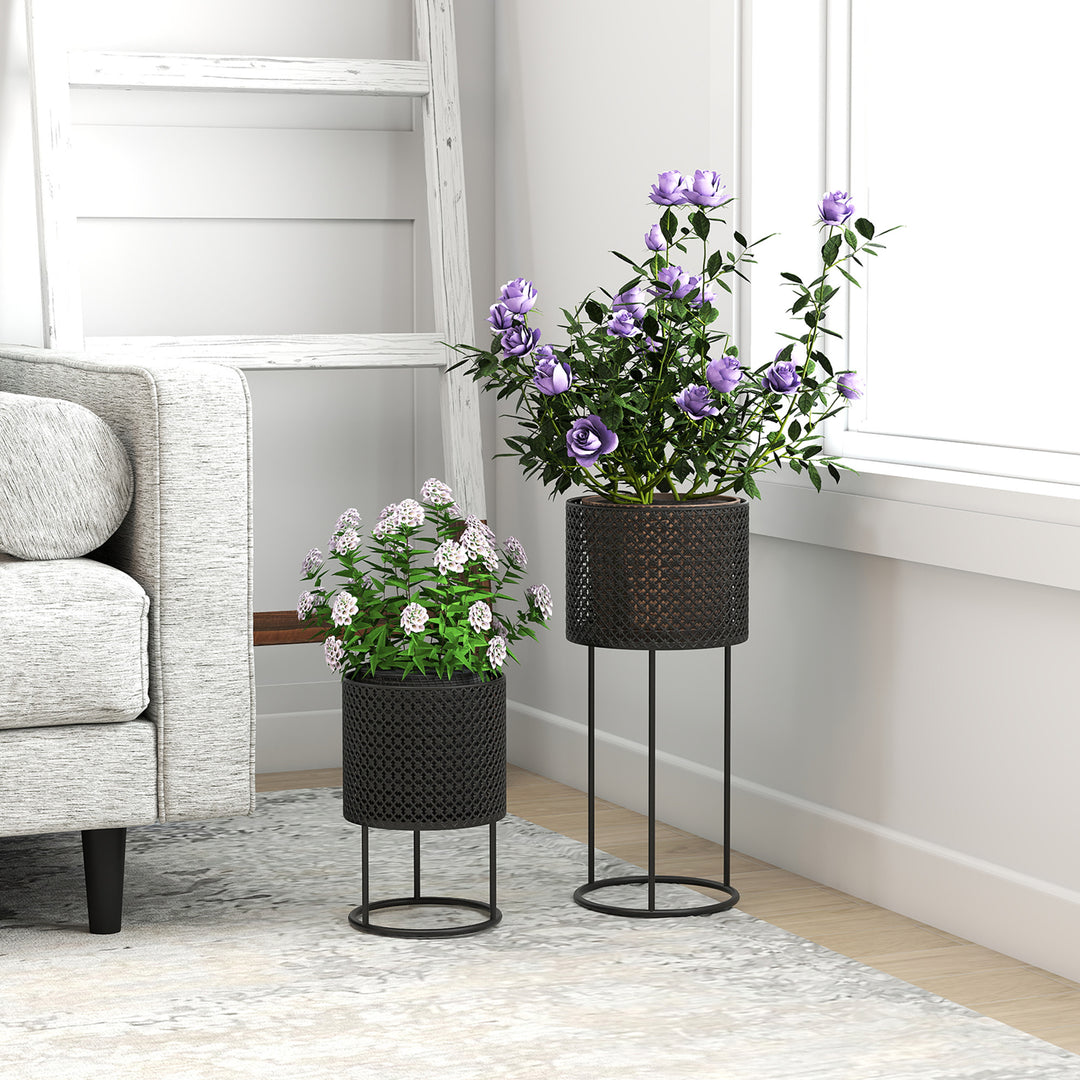 Metal Plant Pots Set of 2 with Hollow Design Flower Planters for Garde
