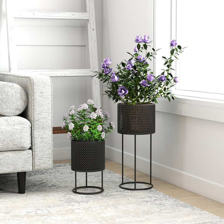 Metal Plant Pots Set of 2 with Hollow Design Flower Planters for Garde