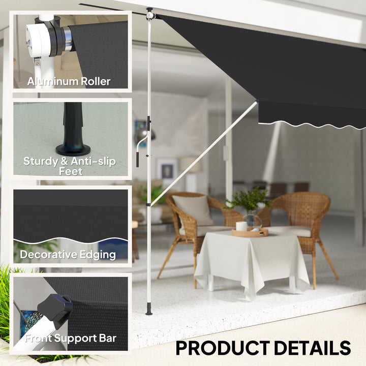 3x1.5m Adjustable Outdoor Aluminium Frame Awning Black