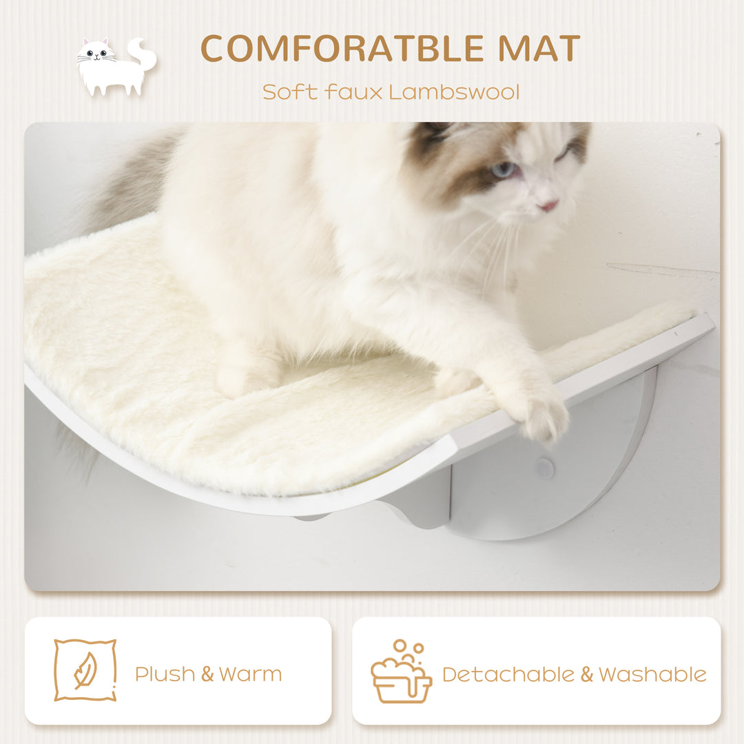 Wood Cat Shelves, Wall-Mounted Cat Shelter, Curved Kitten Bed Perch Climber Furniture 41 x 28 x 21cm White