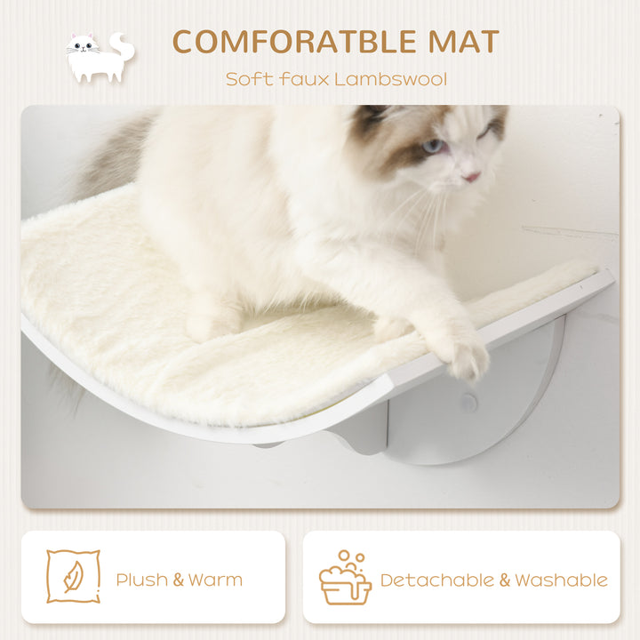 Wood Cat Shelves, Wall-Mounted Cat Shelter, Curved Kitten Bed Perch Climber Furniture 41 x 28 x 21cm White