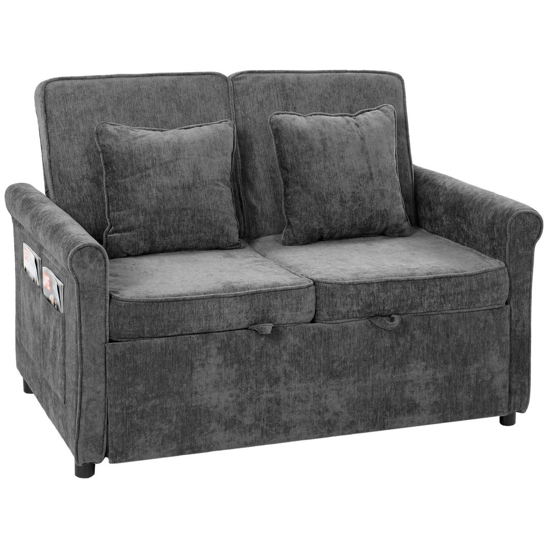 2 Seater Sofa Bed 3-in-1 Convertible Chenille Pull Out Sleeper Sofa - Grey