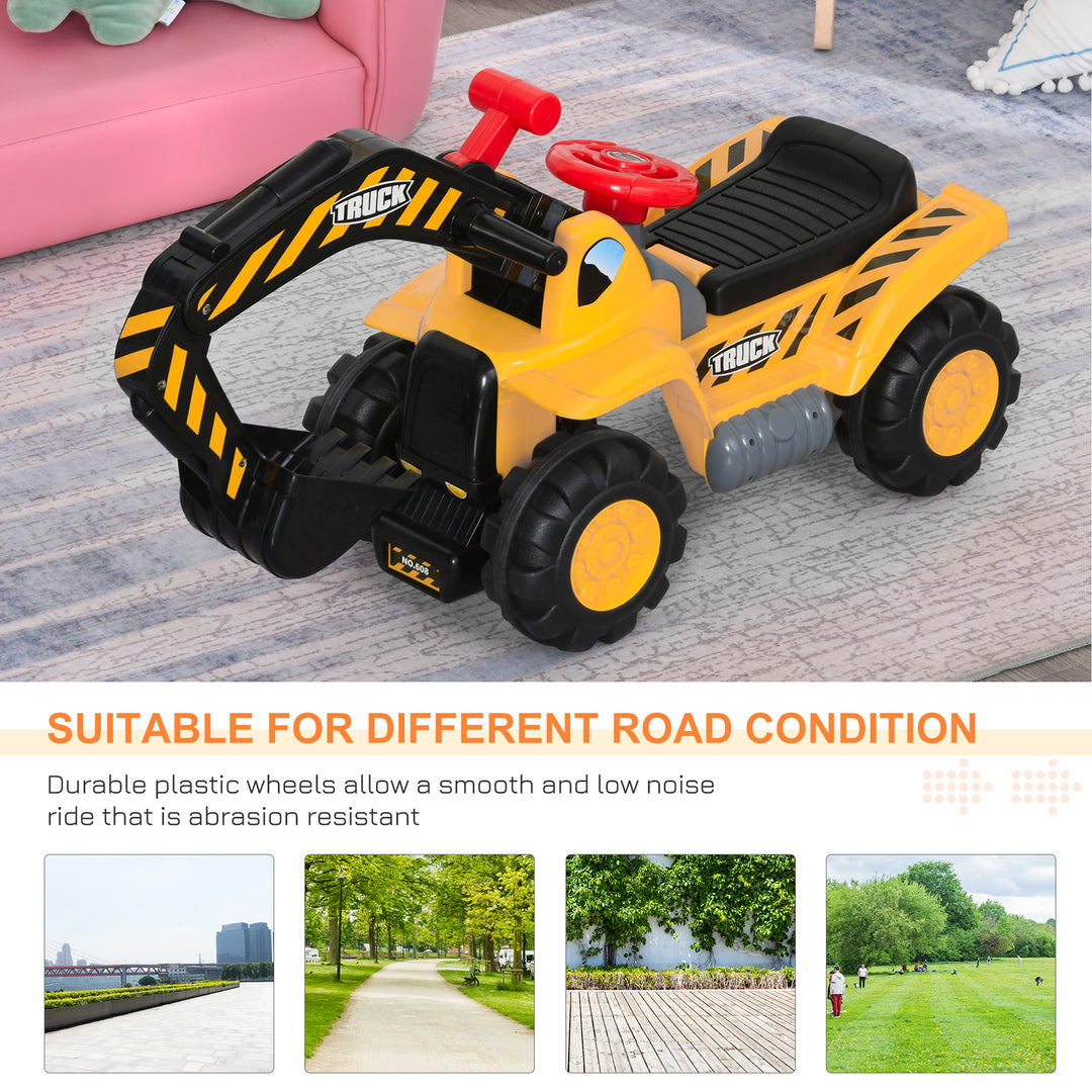 HOMCOM 4-in-1 Kids Excavator Ride On Truck, HDPE, Durable and Safe, Yellow/Black | Aosom UK