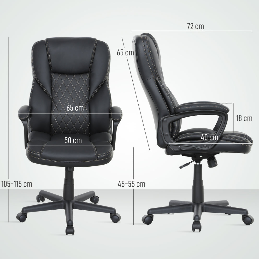 High Back Executive Office Chair, PU Leather Swivel Desk Chair with Tilt Function, Armrests and Adjustable Height for Home Office, Black