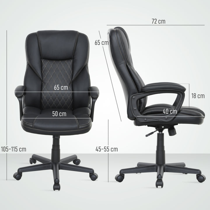 High Back Executive Office Chair, PU Leather Swivel Desk Chair with Tilt Function, Armrests and Adjustable Height for Home Office, Black