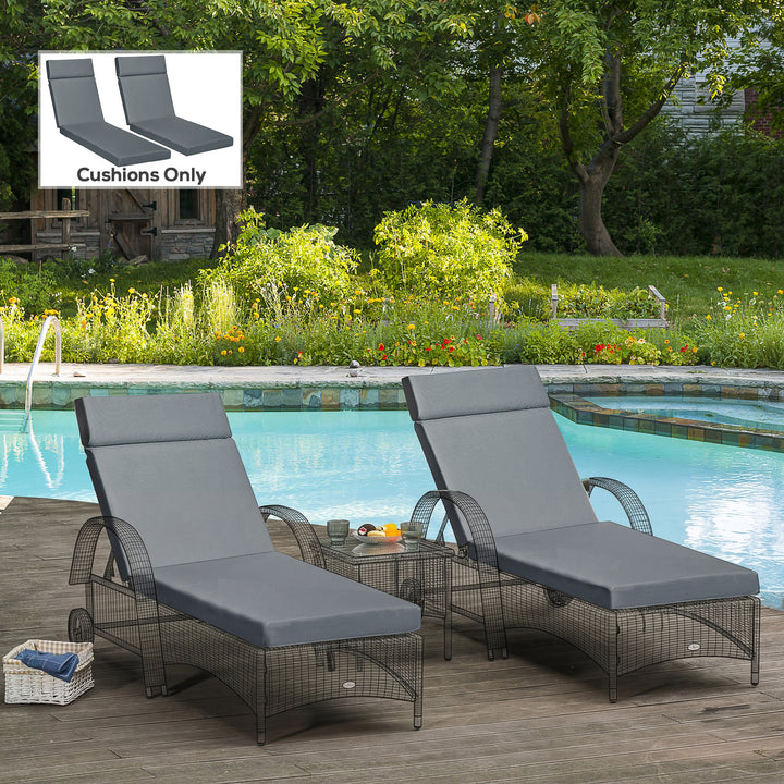 Set of 2 Sun Lounger Cushions, Replacement Cushions for Rattan Furnitu